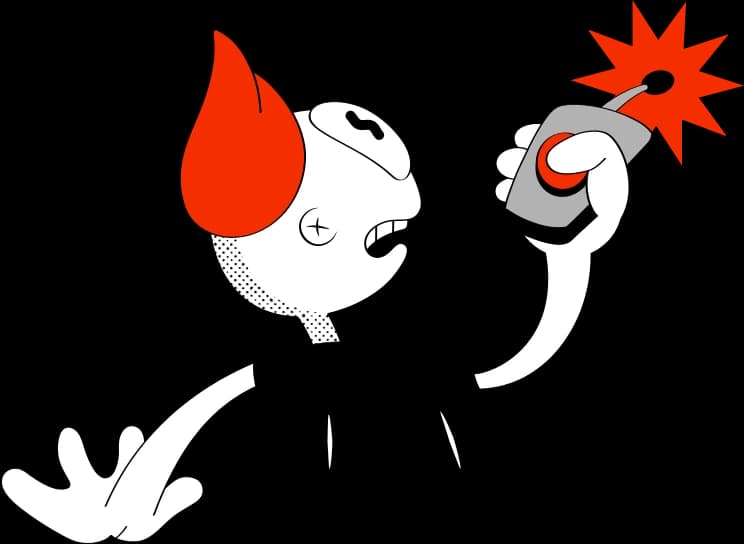 Mascot holding a suspicious phone